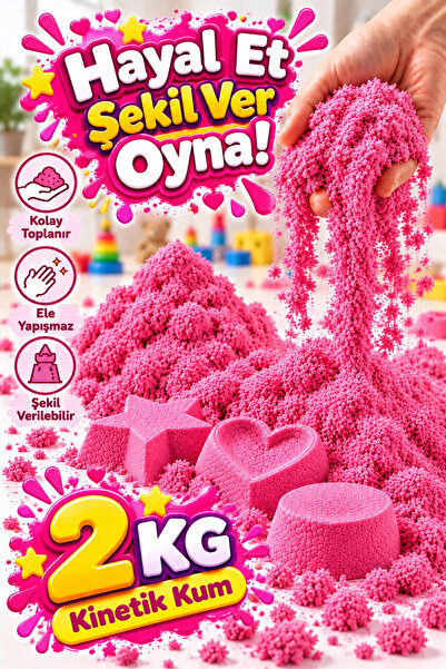 Toyuncakçı 2 Kg Pembe Kinetik Kum Çocuk Oyun Kumu Şekil Verilebilir Kolay Top...