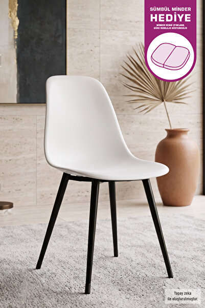VİLİNZE Eames Siyah Ahşap Ayak Plastik Beyaz Sandalye