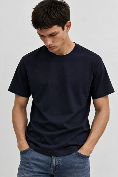 Manche Logo Baskılı Bisiklet Yaka Regular Fit Basic Tshirt | MSES215722-1