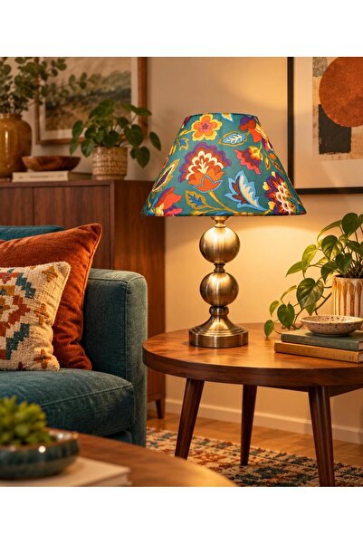 retro home design Eskitme Sıvama Ayaklı Çok Renkli Kumaş Şapkalı Abajur Salon...