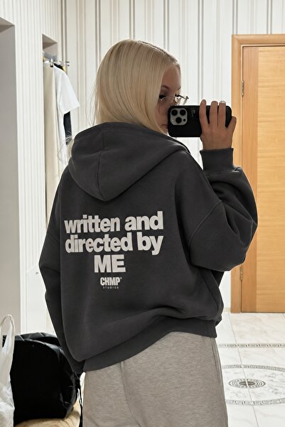 The Champ Clothing Kadın Oversize Hoodie Written & Directed Baskılı Füme – Ka...