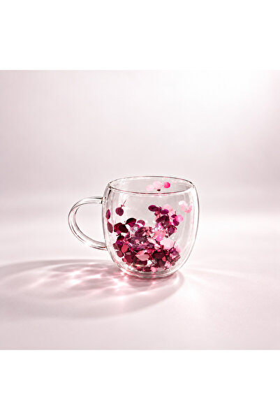 ZÜRİH COLLECTİON Kurutulmuş Canlı Çiçekli Çift Cidarlı Çay Kupası Kahve Kupas...