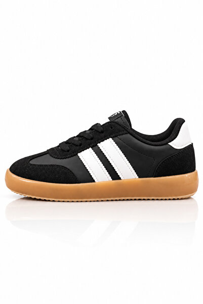 Tonny Black Çocuk Unisex Siyah Beyaz Microlight Taban Rahat Bağcıklı Sneaker