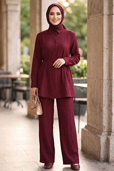 Neva Style طقم حجاب مزدوج بأزرار بلون الكرز 20374VSN