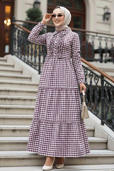 Neva Style Plum Hijab Dress 2702Mu