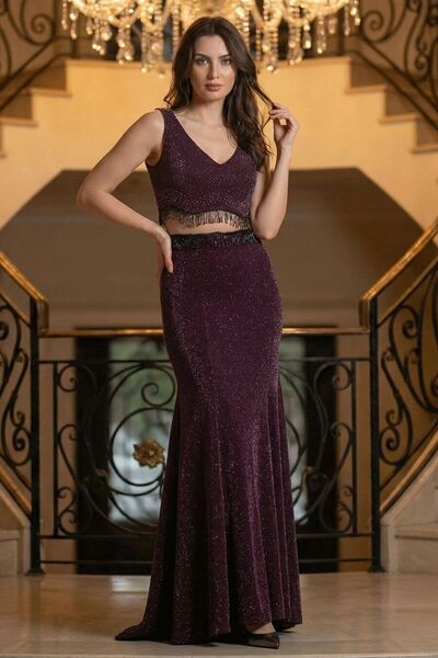 Neva Style Püskül Detaylı Mor Abiye Elbise 36750MOR