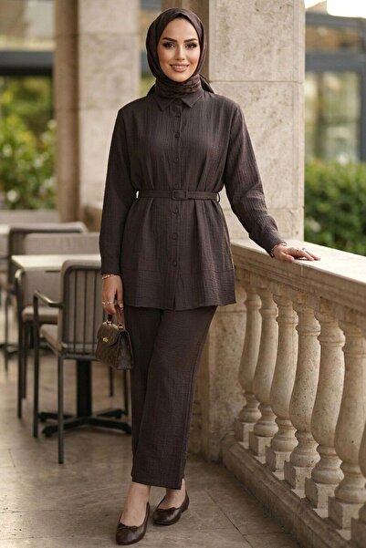 Neva Style طقم حجاب مزدوج بأزرار وتصميم مدخن 20374FU