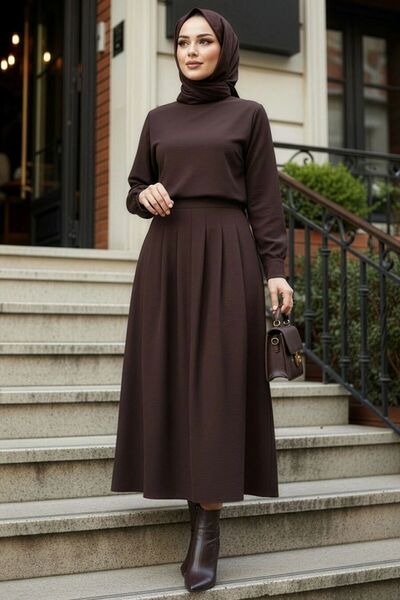 N.S NEVA STYLE Cepli Kahverengi Tesettür Etek 62112KH