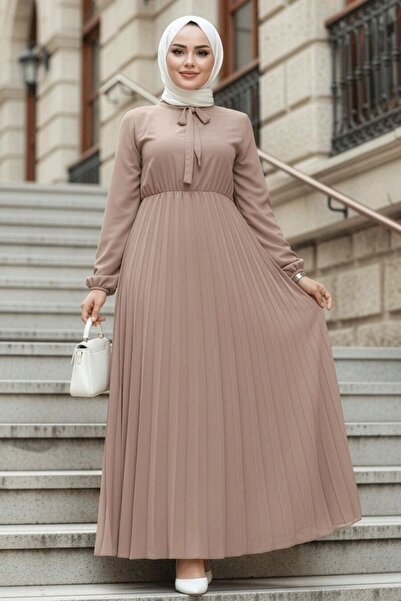 Neva Style Yakası Bağlamalı Vizon Tesettür Elbise 50351V