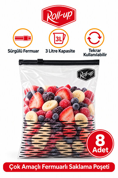 Roll-Up Fermuarlı Buzdolabı ve Saklama Poşeti 3 Litre 24x31cm 8 Adet