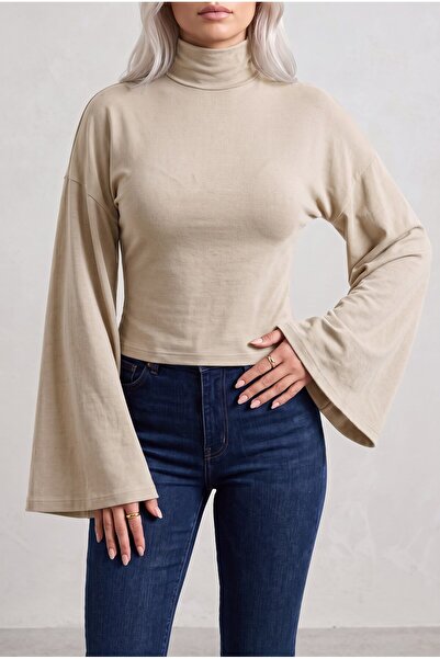 Teenage Millionaire Women's Beige Half Turtleneck High Neck Waist-Sitting Spa...