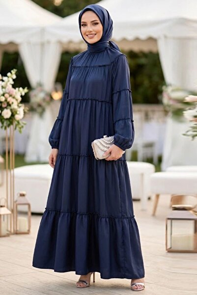 Neva Style فستان حجاب أزرق داكن متعدد الطبقات برباط 40131L