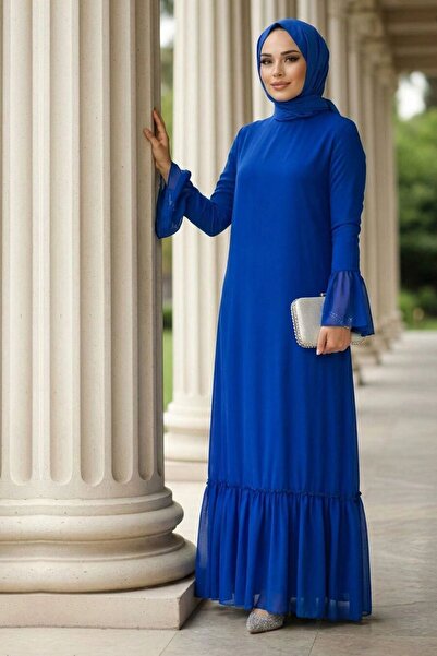 Neva Style Sleeveless Flounce Sax Blue Hijab Dress 5729Sx