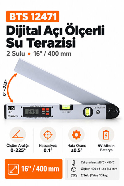 NUBLADO BTS 12471 2 Sulu Dijital Açı Ölçerli Su Terazisi 16"/400 Mm.