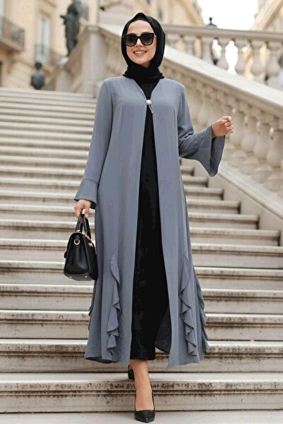 Neva Style Fırfır Detaylı Gri Tesettür Abaya 1535GR
