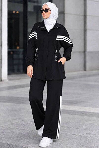 Neva Style Oysho Black Hijab Pants Set with Sleeve Ribbon Detail and Pockets ...