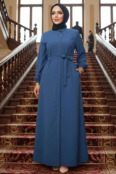 N.S NEVA STYLE فستان حجاب أزرق نيلي بحزام 26391IM