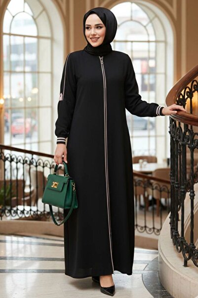 N.S NEVA STYLE Zippered Black Hijab Ferace 26381S