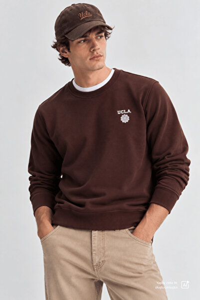 UCLA VALLEY Kahve Bisiklet Yaka Baskılı Standard Fit Erkek Sweatshirt