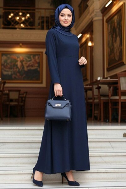 N.S NEVA STYLE Pearl Detailed Navy Blue Hijab Evening Dress 61981L