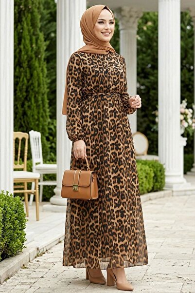 Neva Style Leopard Patterned Hijab Dress 30502Lp