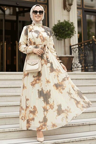 Neva Style Desenli Hardal Tesettür Elbise 34461HR