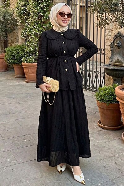N.S NEVA STYLE Black Hijab Two-Piece Suit with Skirt 20183S