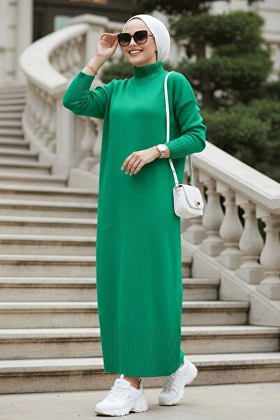 Neva Style Green Hijab Knitwear Dress 3409Y