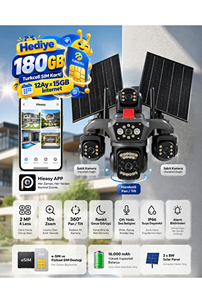 SECUZİ 3 Manuel 1 Hareketli Kameralı 2MP 4G Solar Panel / Güneş Enerjili Akıl...