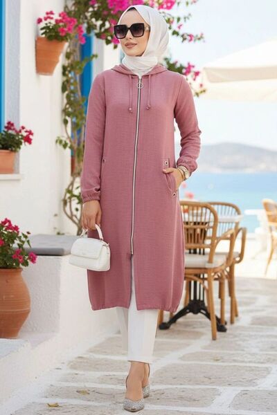 Neva Style Fermuarlı Gül Kurusu Tesettür Kap 70792GK