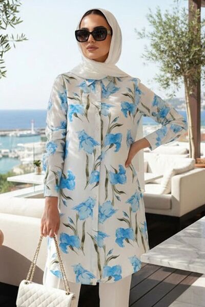 N.S NEVA STYLE Patterned Blue Hijab Tunic 11749m