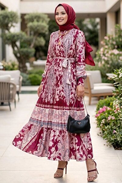 Neva Style فستان حجاب من الساتان الحريري بنقشة الكرز على الطراز الباروكي 9570...