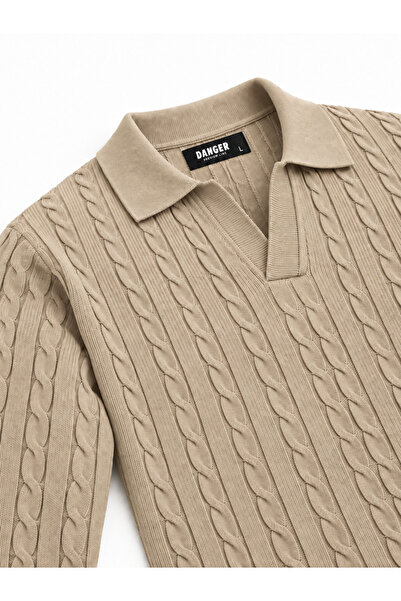 Danger Men's Premium Hair Knit Polo Collar Thick Knitwear Sweater Beige 2Dngr