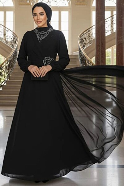 Neva Style Beaded Black Hijab Evening Dress 25882S
