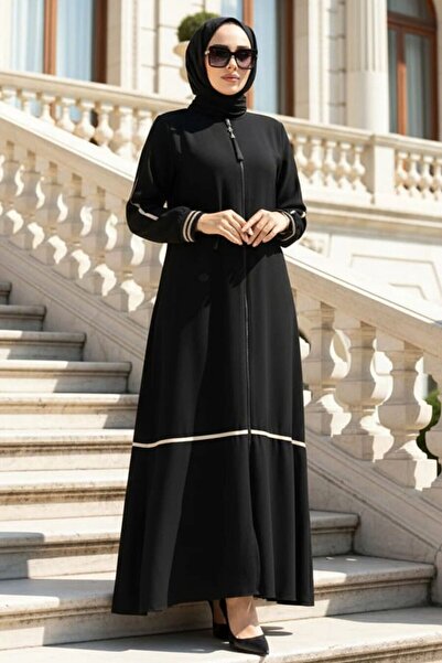 N.S NEVA STYLE Zippered Black Hijab Ferace 26212S