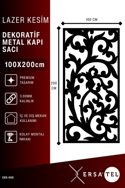 ERSA DEMİR ÇELİK Ersatel Modern Lazer Kesim Bahçe ve Villa Kapı Sacı (boyasız)