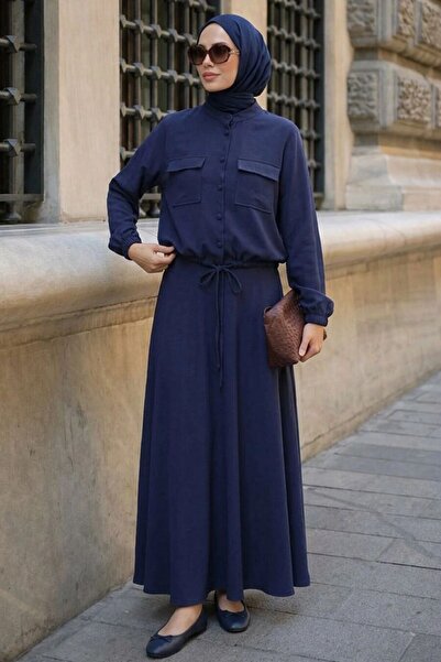 Neva Style طقم تنورة إسلامية باللون الأزرق الداكن مع جيب أمامي 1359L