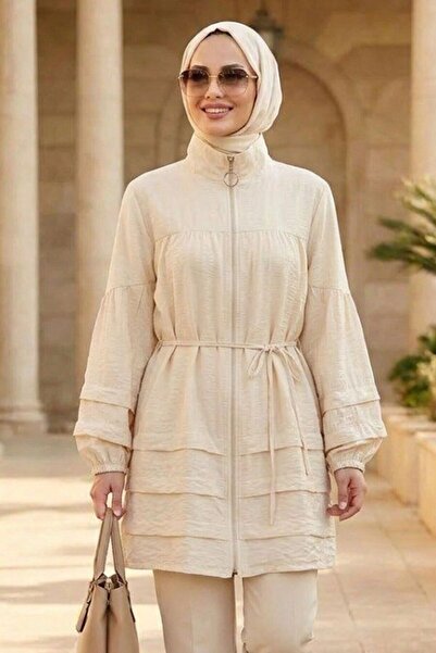 N.S NEVA STYLE Fırfır Detaylı Taş Fermuarlı Tesettür Tunik 15131TAS