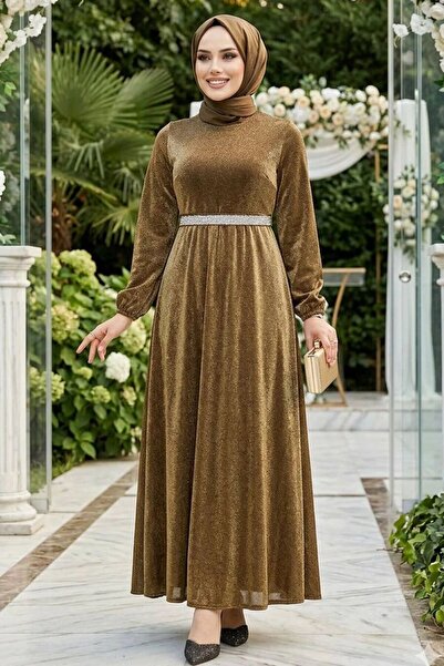 Neva Style فستان سهرة ذهبي فضي محتشم 42541GOLD
