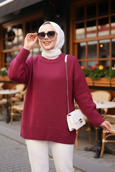 N.S NEVA STYLE Burgundy Hijab Knitwear Sweater Tunic 55551Br