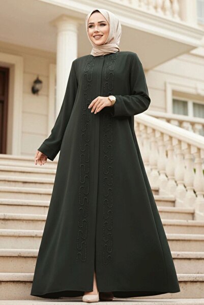 N.S NEVA STYLE Beaded Khaki Hijab Abaya 29118Hk