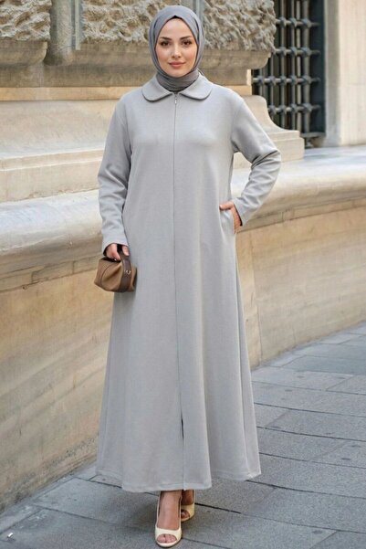 Neva Style Zippered Gray Hijab Dress 17872Gr