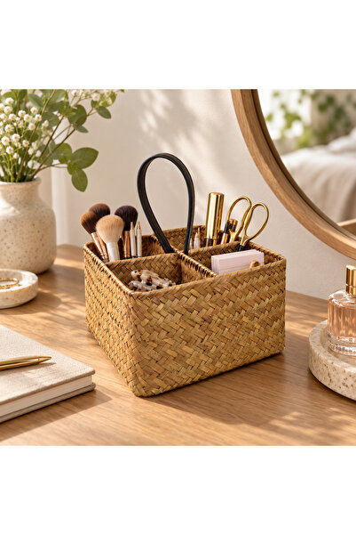 Bahçem Decorative Bamboo Wicker Bathroom Organizer / Cutlery Holder / Decorat...
