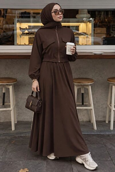 Neva Style طقم تنورة مودال بني بسحّاب 1366KH