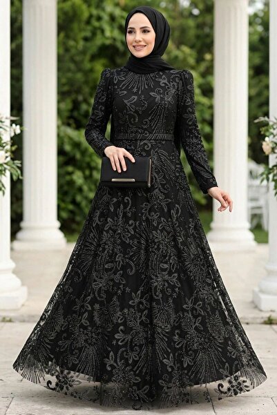 Neva Style Beaded Black Hijab Evening Dress 22662S