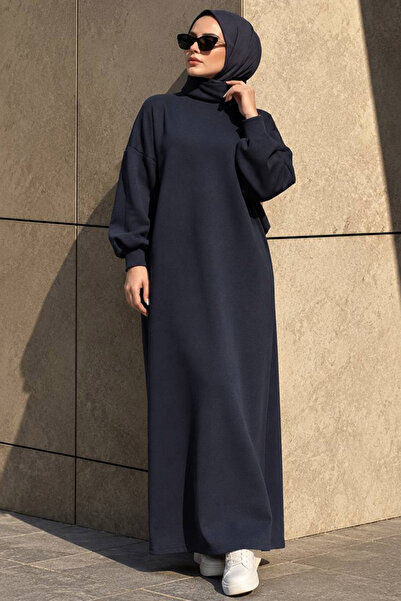 Neva Style Navy Blue Sweat Hijab Dress 23641L
