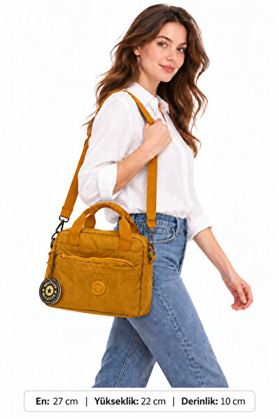 Bevitton Women's Mustard Zippered Lined Adjustable Strap Multi-Compartment Ba...