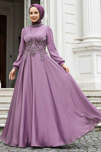 Neva Style Dantelli Lilac Hijab Evening Dress 22150Lila