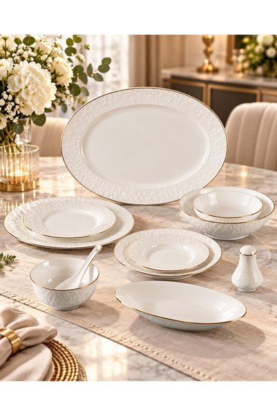 Reem 72-Piece White Dinnerware Set – Plates, Bowls, Spoons & Serving Platters
