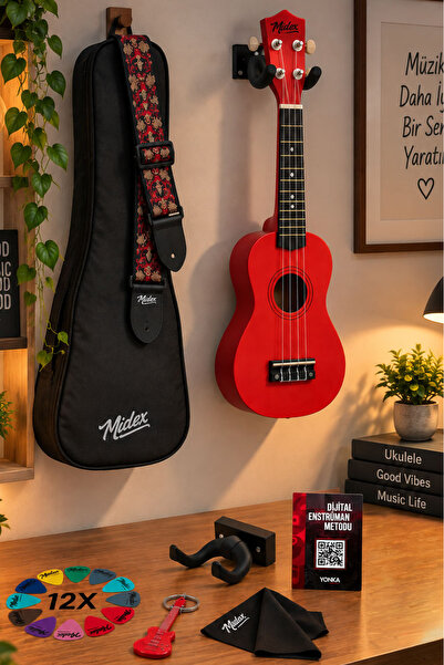Midex Ukx-901rd Kırmızı Soprano Ukulele (ASKI ÇANTA PENA)